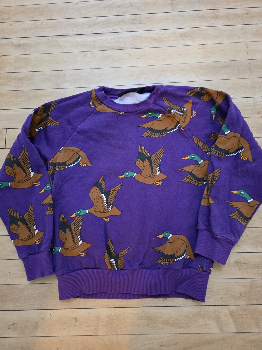 Mini Rodini Purple Crewneck Sweater with Duck Print